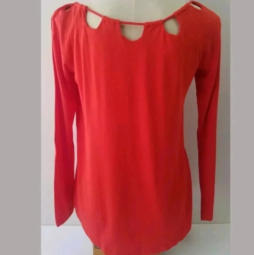 Fabletics Top Small Cutout Drawstring Neck Orange - Picture 4 of 6